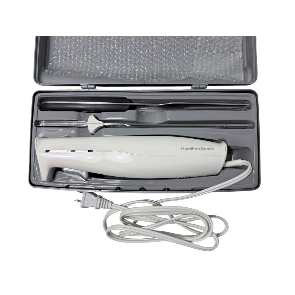 Hamilton Beach Carve'n Set Electric Knife Stainless Steel Blades Fork Case White